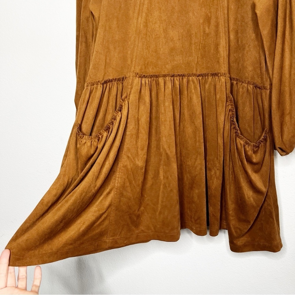 Free People Dress Summer Love Vegan Faux Suede Oversized Brown Dress Pockets XS - Picture 5 of 9